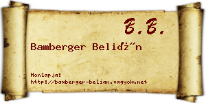 Bamberger Belián névjegykártya